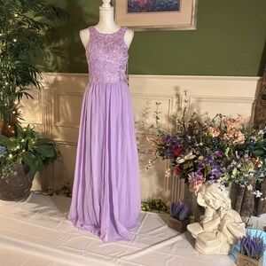 Long Lavender Purple chiffon Bridesmaid dress